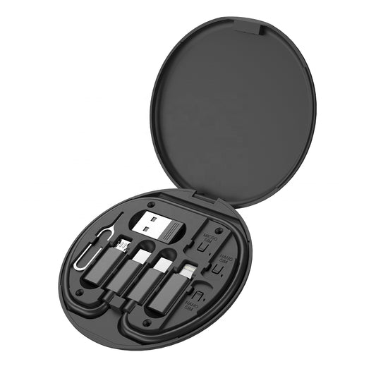 Multifunctional 6 in 1 Fast Charging USB Data Cable Set - Black